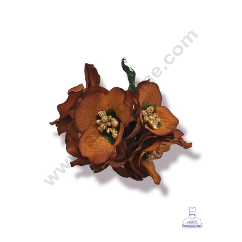 Cake Decor  Medium Blossom Flower With Pollen Bunch of 6 Pcs  Brown