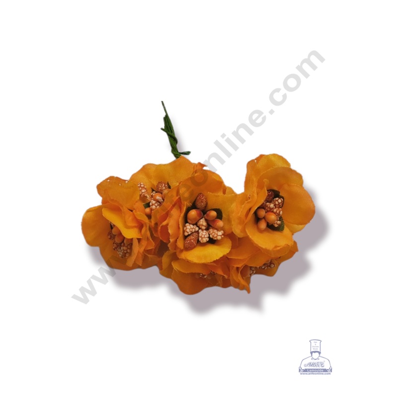 Cake Decor  Medium Blossom Flower With Pollen Bunch of 6 Pcs  Orange