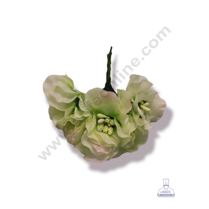 Cake Decor  Medium Blossom Flower With Pollen Bunch of 6 Pcs  White With Pink Shadow