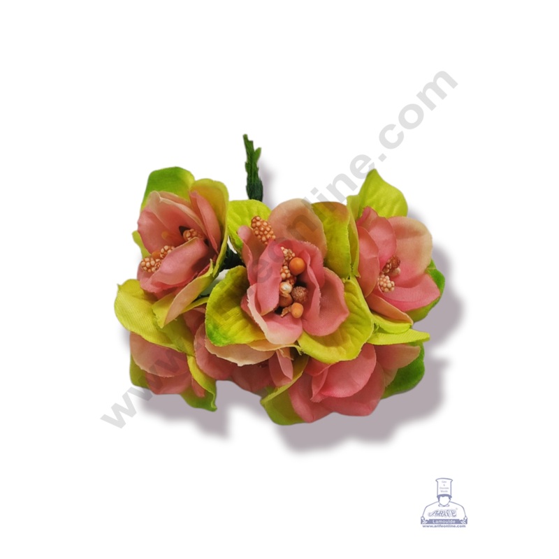 Cake Decor  Medium Leaf Flowers  With Pollen Bunch of  6 Pcs  Baby Pink