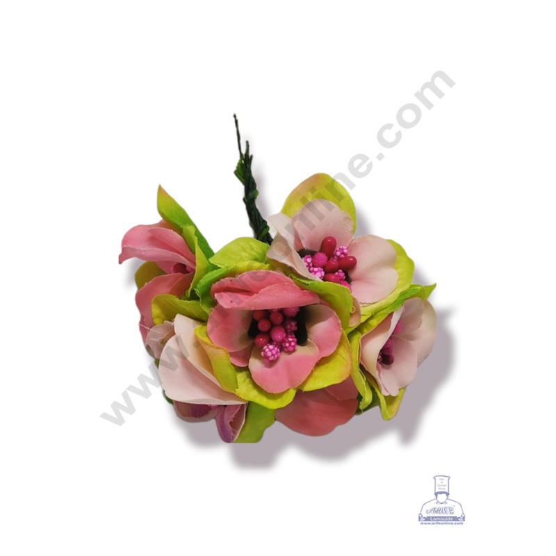 Cake Decor  Medium Leaf Flowers  With Pollen Bunch of  6 Pcs  Light Pink