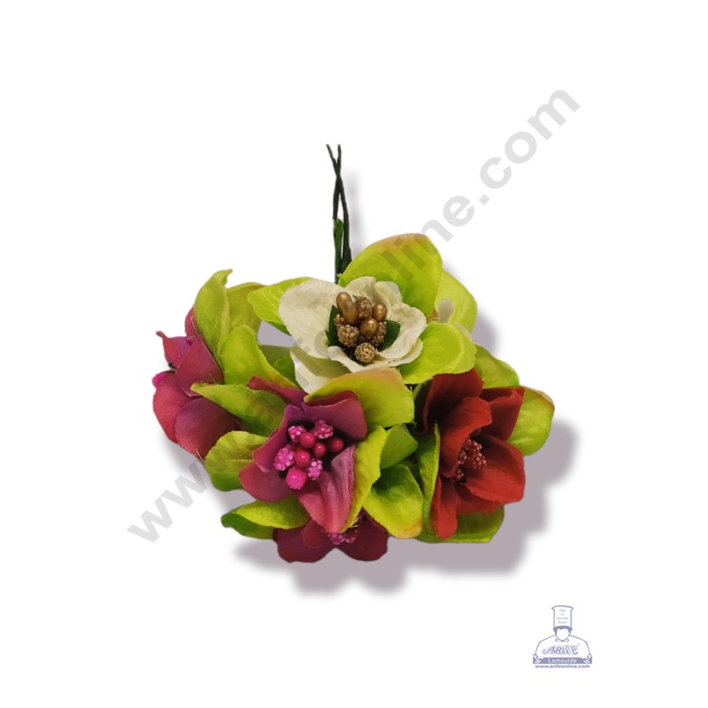 Cake Decor  Medium Leaf Flowers  With Pollen Bunch of  6 Pcs  Multi Color