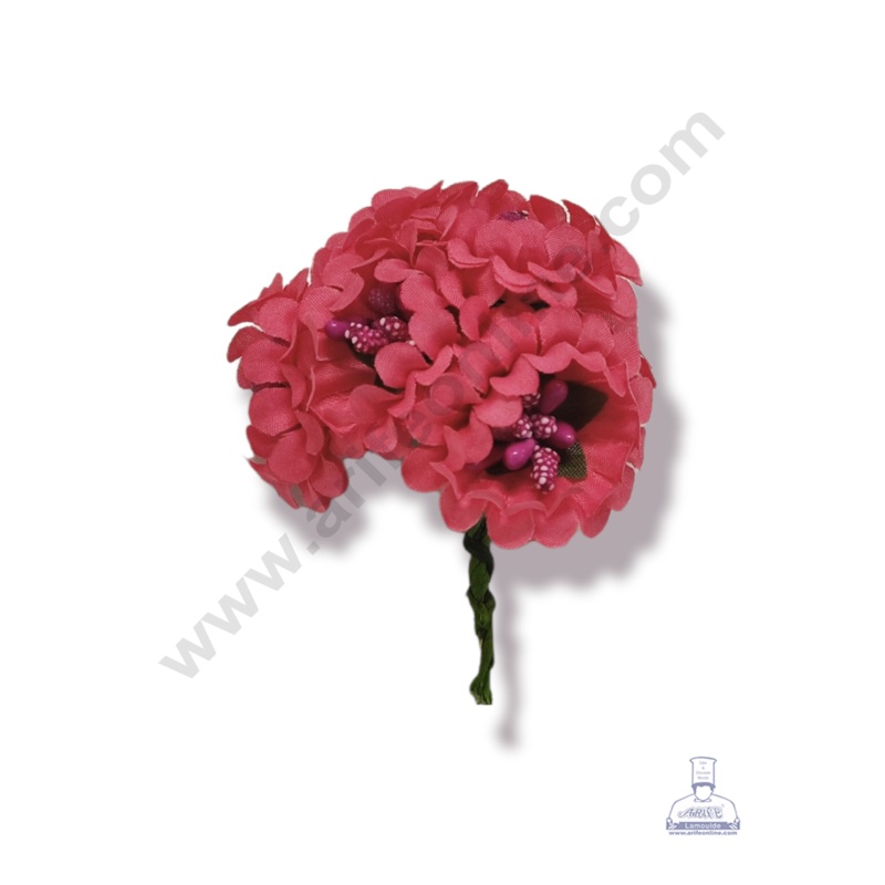 Cake Decor  Medium Marigold Flower With Pollen Bunch of 6 Pcs  Dark Pink