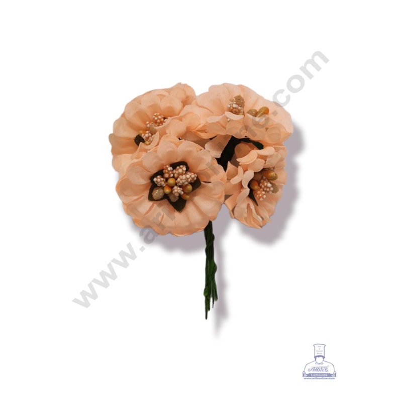 Cake Decor  Medium Marigold Flower With Pollen Bunch of 6 Pcs  Peach