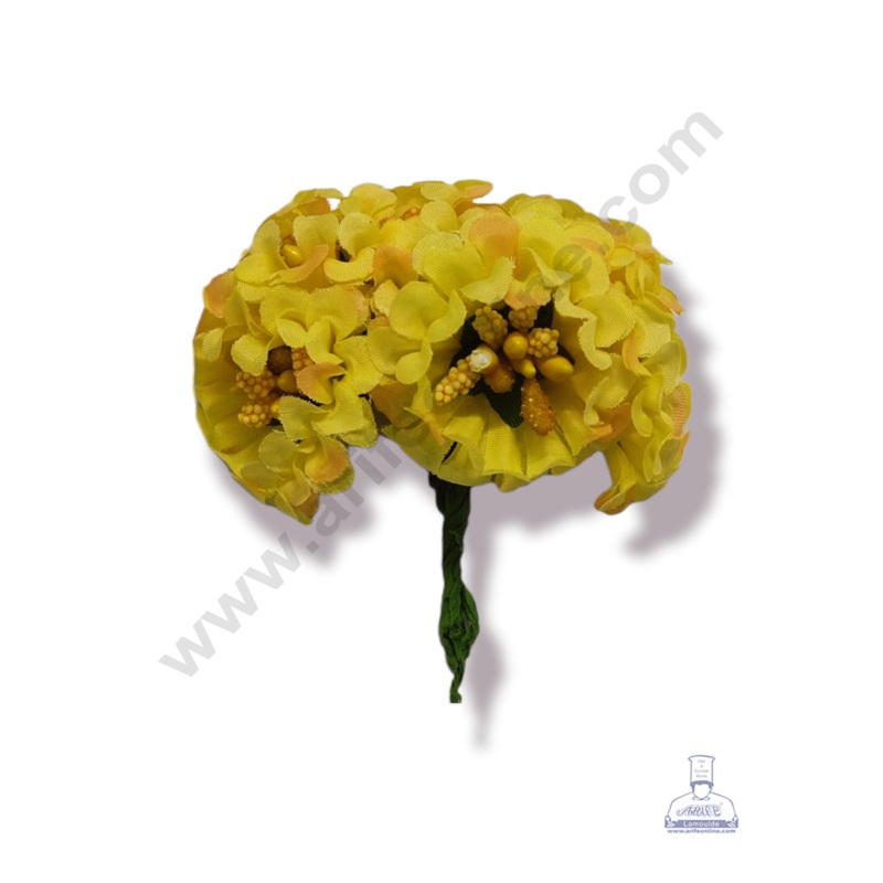 Cake Decor  Medium Marigold Flower With Pollen Bunch of 6 Pcs  Yellow