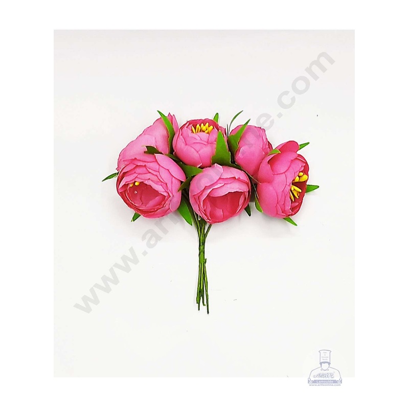 Cake Decor  Medium Peony Artificial Flower Bunch For Cake Decoration  Pink( 1 Bunch )