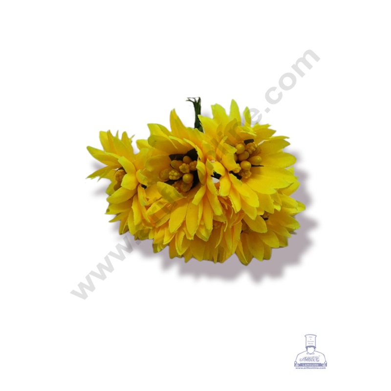 Cake Decor  Medium Sunflower  With Pollen Bunch of  6 Pcs  Yellow