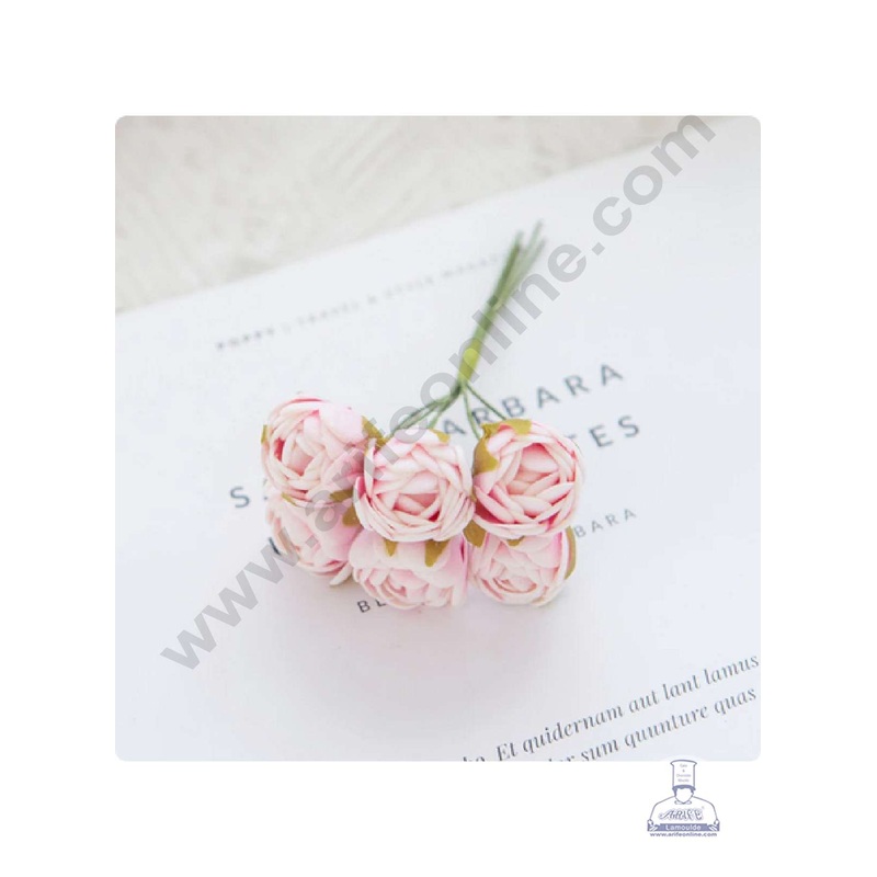 CAKE DECOR Small Rose Artificial Flower Bunch For Cake Decoration  Pink ( 1 Bunch )