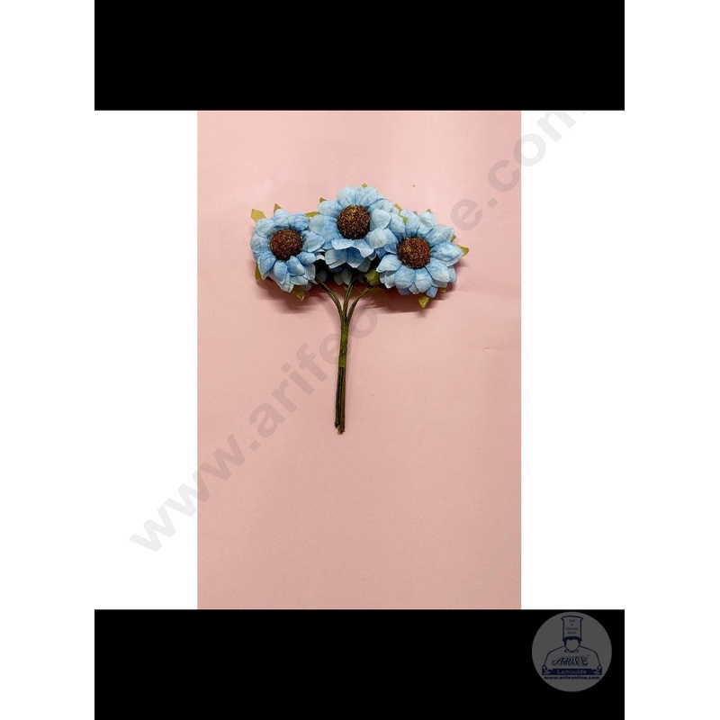 Cake Decor  Small Sunflower Artificial Flower Bunch For Cake Decoration  Blue( 6 pc pack )