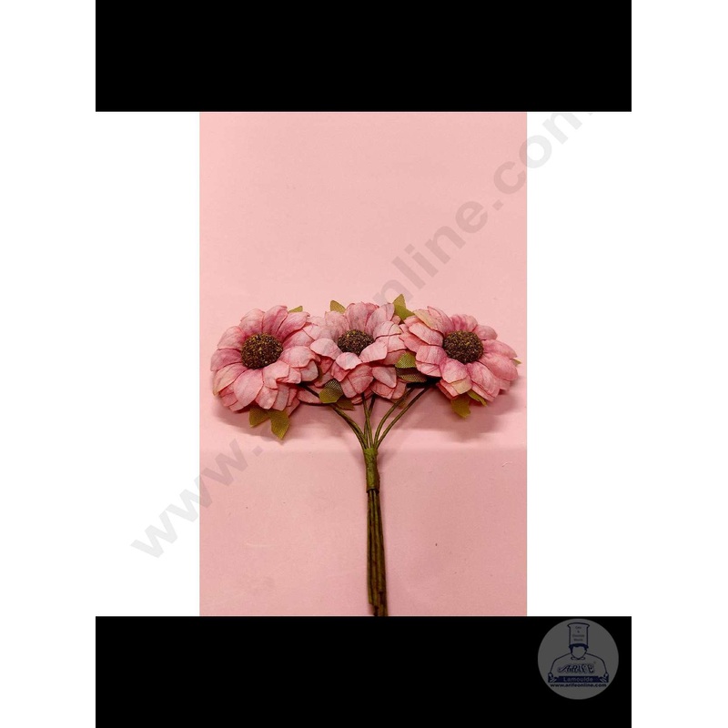 Cake Decor  Small Sunflower Artificial Flower Bunch For Cake Decoration  Pink( 6 pc pack )