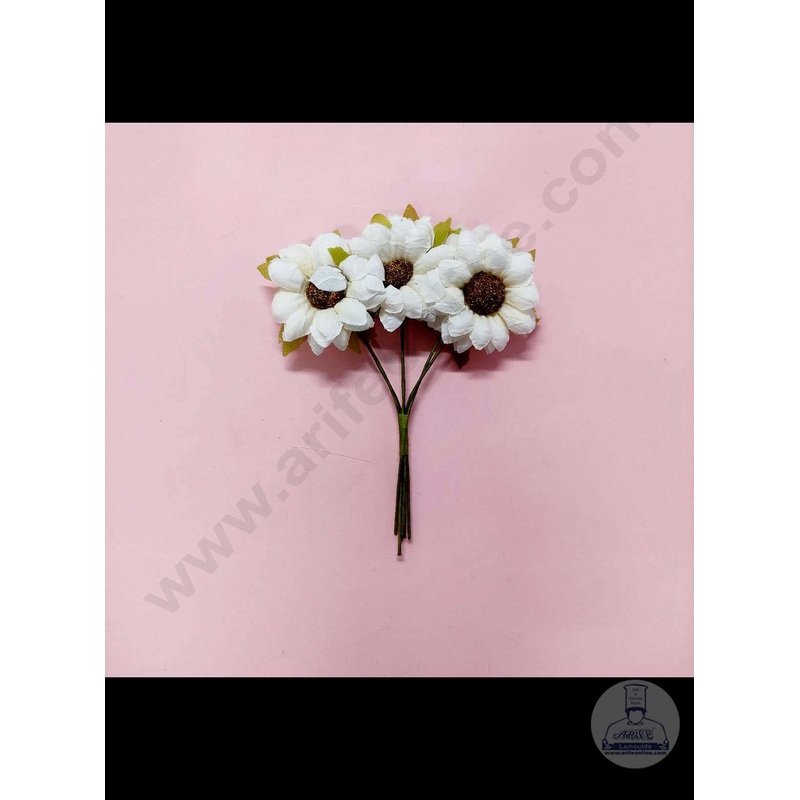 Cake Decor  Small Sunflower Artificial Flower Bunch For Cake Decoration  White( 6 pc pack )