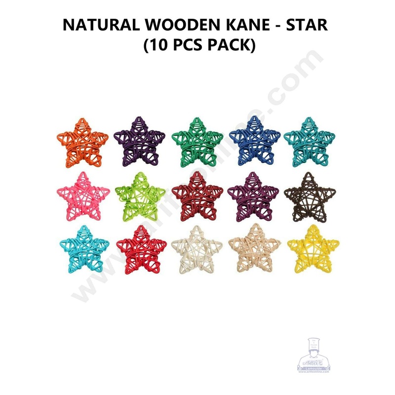 Cake Decor Star Shape Natural Wooden Kane Rattan For Decoration  Multi Color( 10 pc pack )