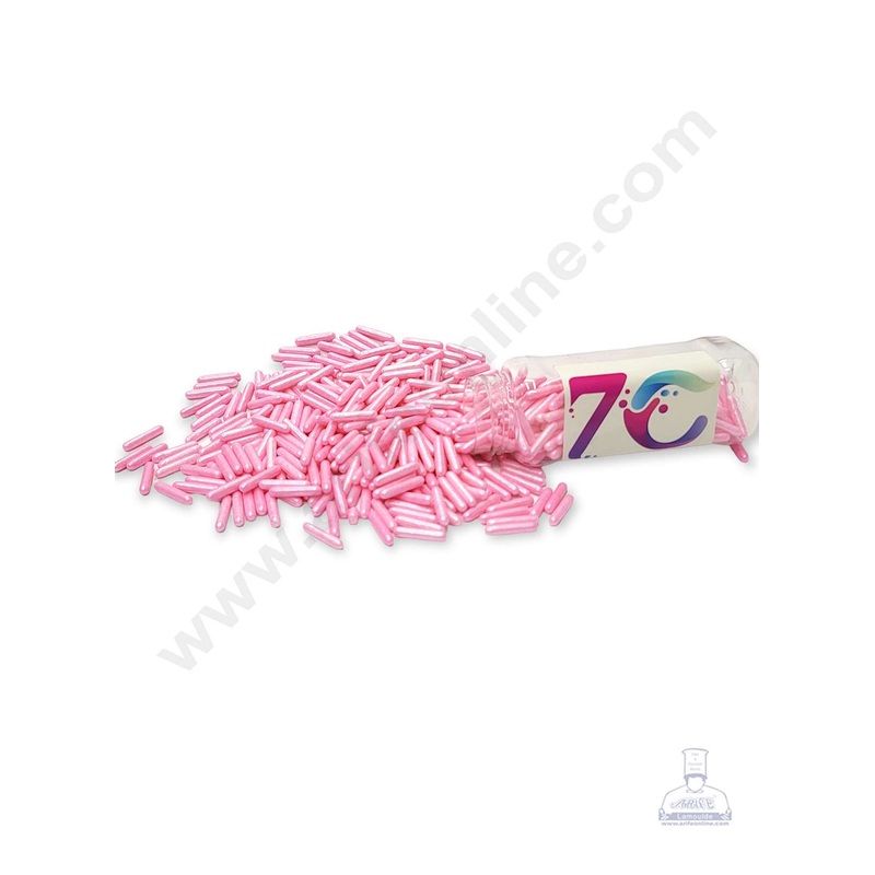 CAKE DECOR Sugar Candy - Pink Pearlescent Rod Jimmies Sprinkles and Candy - 100 gm
