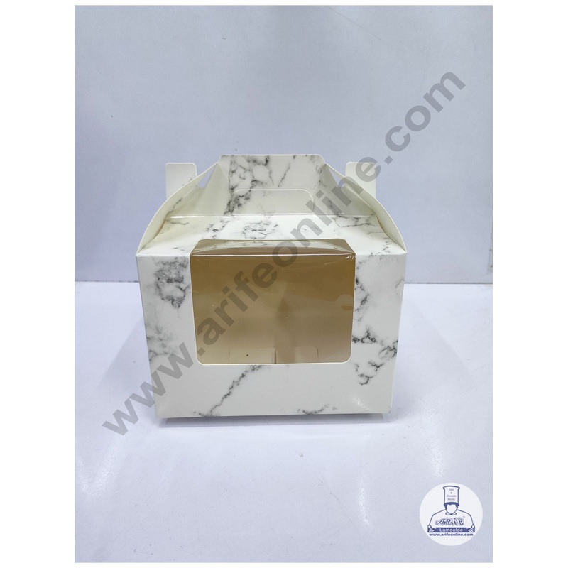 Cake Decor Small Cake Box Cupcake Box Marble White Paper Boxes - 6 x 6 x 4 inch (10 Pieces)