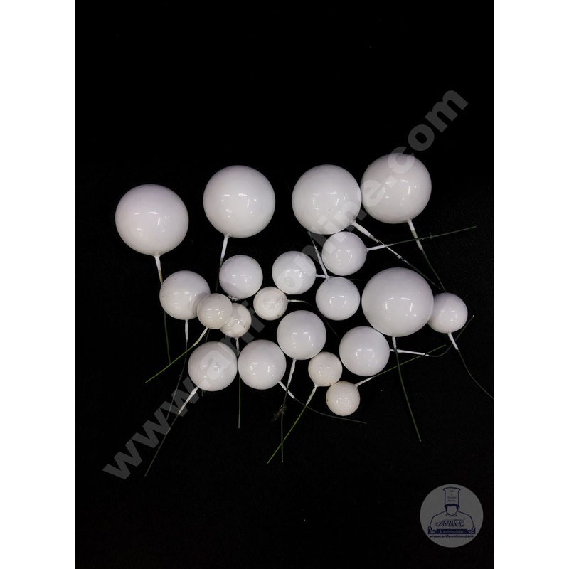 Cake Decor White Balls Topper For Cake and Cupcake Decoration - (20pcs Pack)