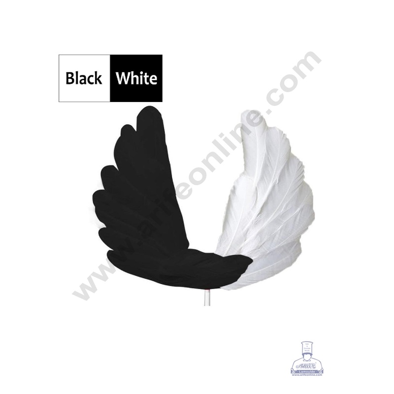 Cake Decor Wing Feather Topper For Cake Decorations - Black and White ( 1 pc Pack )