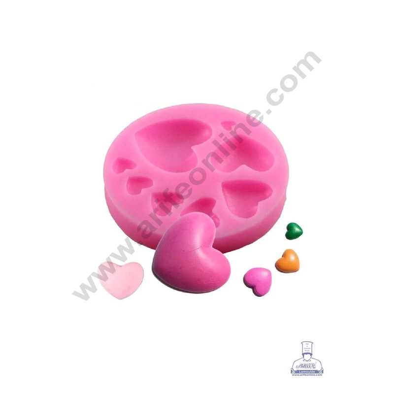 Cake Decor Silicone 7 Cavity Heart Shape Pink Fondant Marzipan Mould