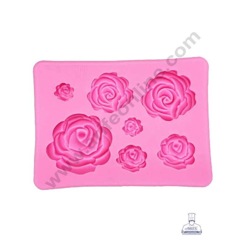 Cake Decor Silicone 7 Cavity Rose Shape Pink Fondant Marzipan Mould