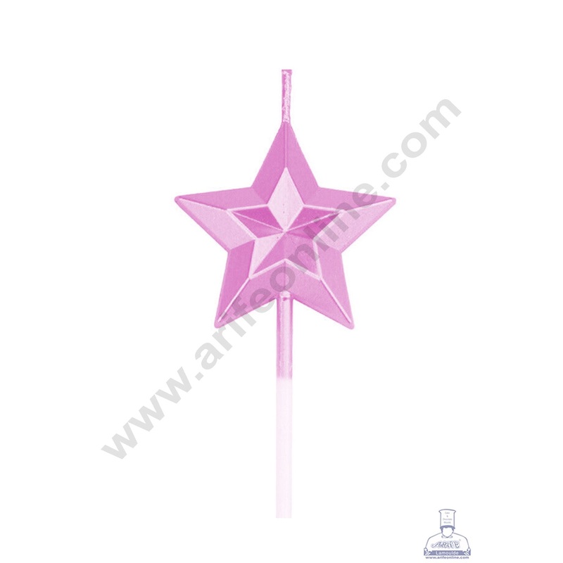 Cake Decor Star Theme Candle for Party Decoration for Cake and Cupcake - Pink - Set of 1 Pc