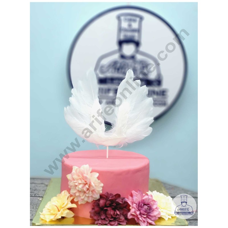 CAKE DECOR Wing Feather Topper For Cake Decorations - White ( 1 pc Pack )