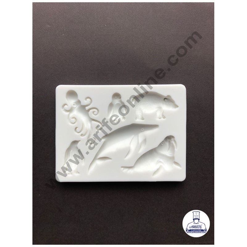 Cake Decor Silicone 6 Cavity Penguin Dolphin Seal Fondant Marzipan Mould