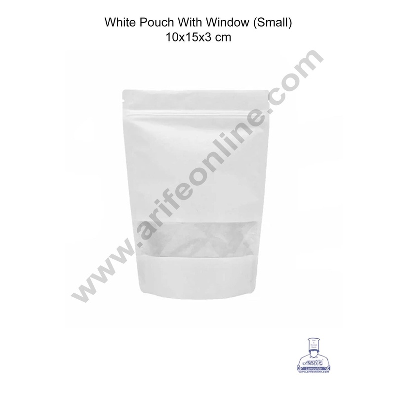 Cake Decor Small Matte White  Aluminum Foil Zipper With Window Pouch (Pack of 10 Pcs)