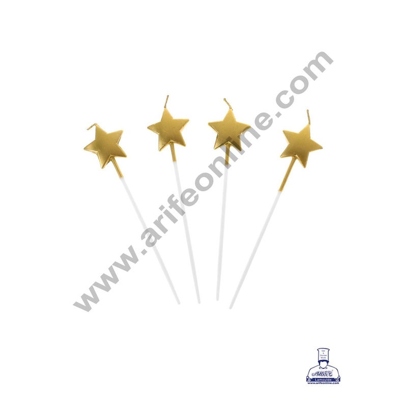 Cake Decor Star Shape Candles for Party Decoration for Cake and Cupcake - Metallic Golden ( Set of 4 Pc )
