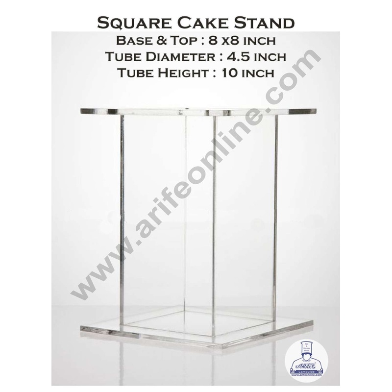Cake Decor Single Tube Hollow Clear Acrylic Wedding & Party Cake Stand Separators - Square 10 inch Height