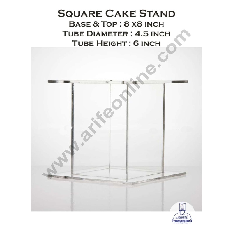 Cake Decor Single Tube Hollow Clear Acrylic Wedding & Party Cake Stand Separators - Square 6 inch Height
