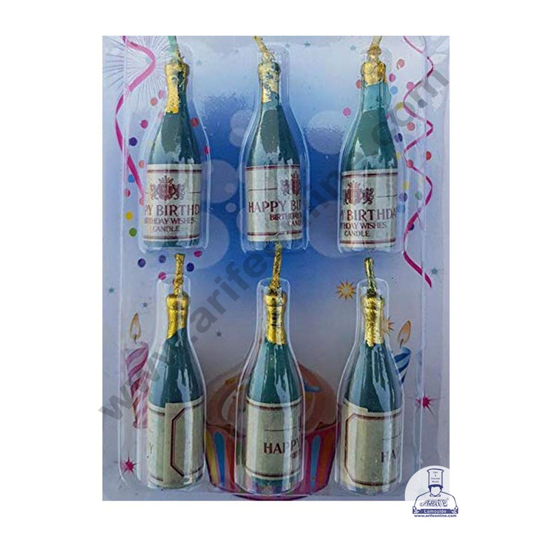 Cake Decor Small Champagne or Beer Bottle Candle for Party Decoration for Cake and Cupcake - Set of 6 Pc