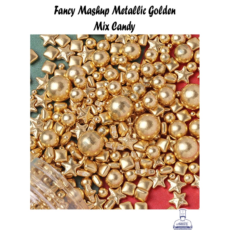 Cake Decor Sugar Candy - Fancy Mashup Metallic Golden Mix Candy - 500 gm