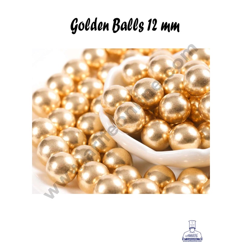 Cake Decor Sugar Candy - Golden Sugar Balls - 12 mm - 100 gm