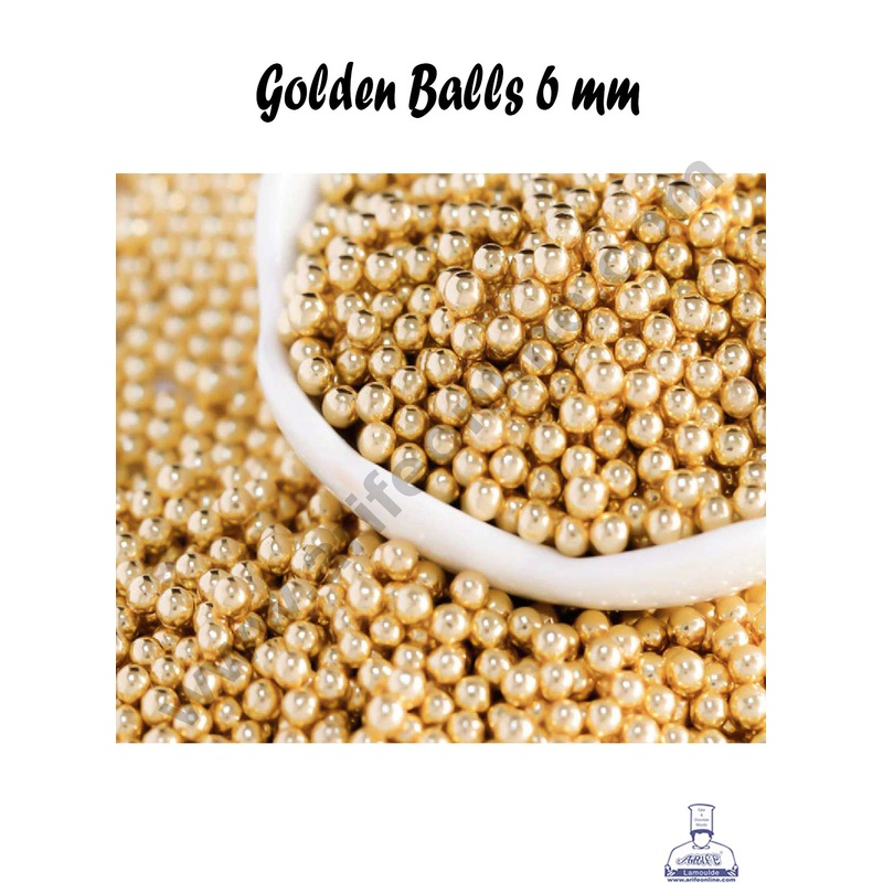 Cake Decor Sugar Candy - Golden Sugar Balls - 6 mm - 100 gm