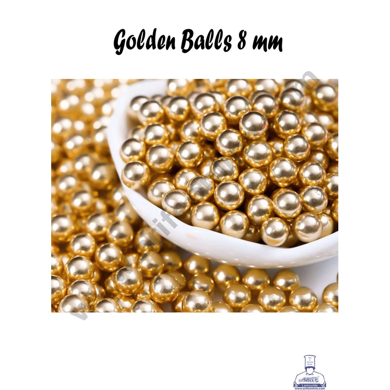 Cake Decor Sugar Candy - Golden Sugar Balls - 8 mm - 100 gm