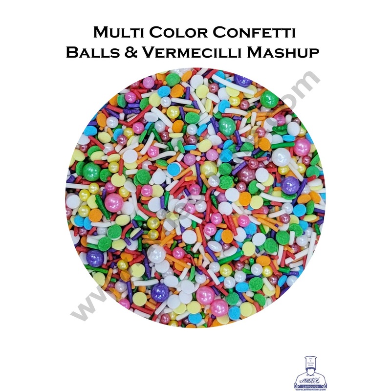 Cake Decor Sugar Candy - Multi Color Confetti Balls And Vermecilli Mashups Candies - 100 gm