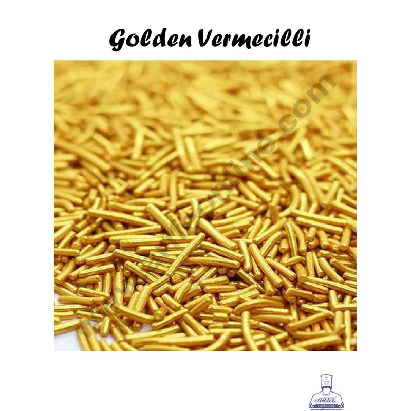 Cake Decor Sugar Candy - Vermicelli Golden Color Candy - 100 gm