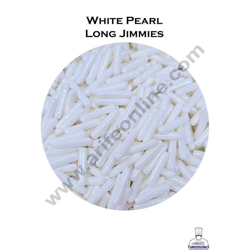Cake DecorSugar Candy - White Pearl Long Rod Jimmies - 100 gm