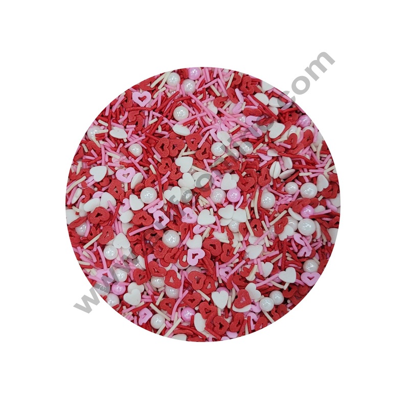 Cake Decor Sugar Candy - Fancy Sprinkles Red White Pink Vermicelli Ball and Heart Confetti Valentine