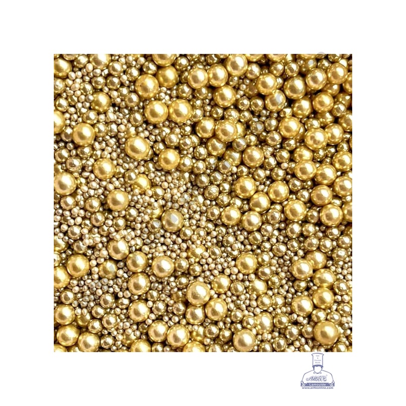 Cake Decor Sugar Candy - Mix Size Golden Sugar Balls Candy - 500 gm