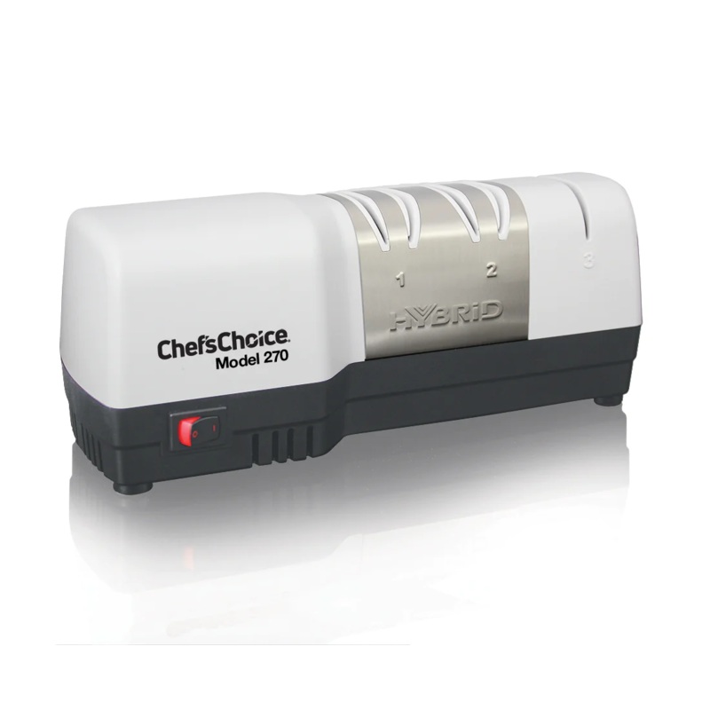 Chef'sChoice Model 270 Hybrid Electric/Manual Knife Sharpener, 3 Stages, 20 Degree Edges, White, 120V