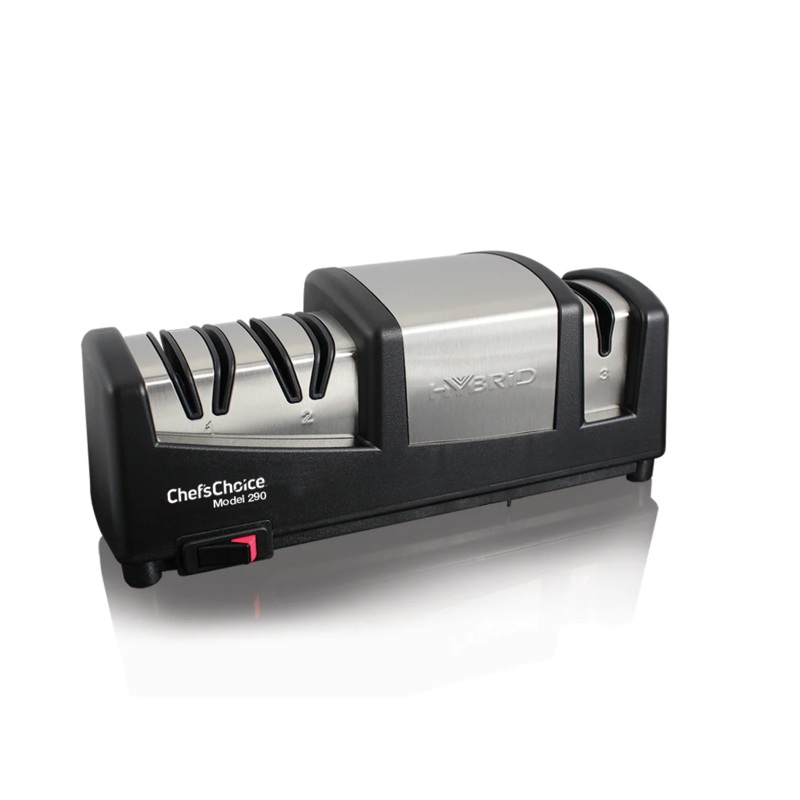 Chef'sChoice Model 290 Hybrid AngleSelect Electric/Manual Knife Sharpener, 3 Stages, 15 & 20 Degree Edges, Stainless Steel/Black, 120V