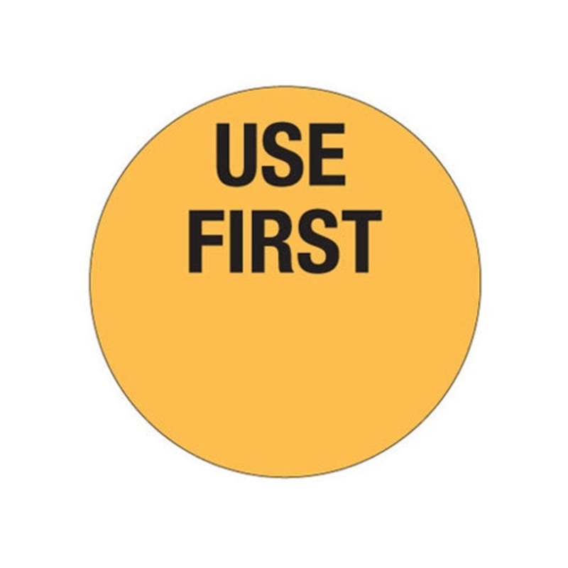 Ecolab SupeRemovable Round Label, "Use First", 1", Orange (1000-pack)
