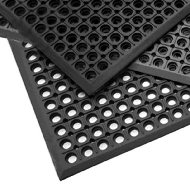 Mul-T-Mat Narrow Bevel Drainage Floor Mat, 3' x 5', Black Rubber
