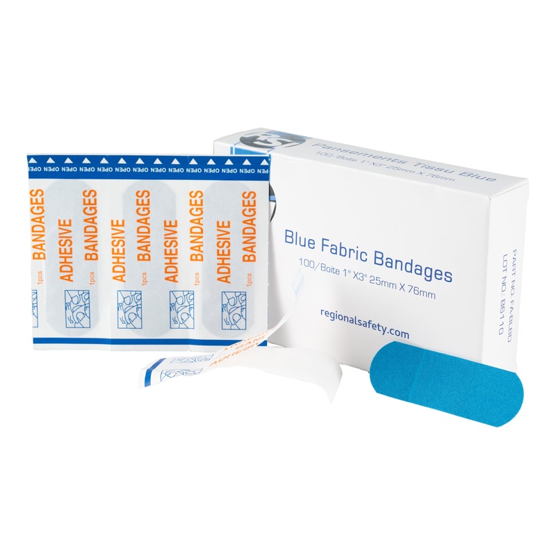 Regional Safety Bandages, 1" x 3", Blue (100-pack)