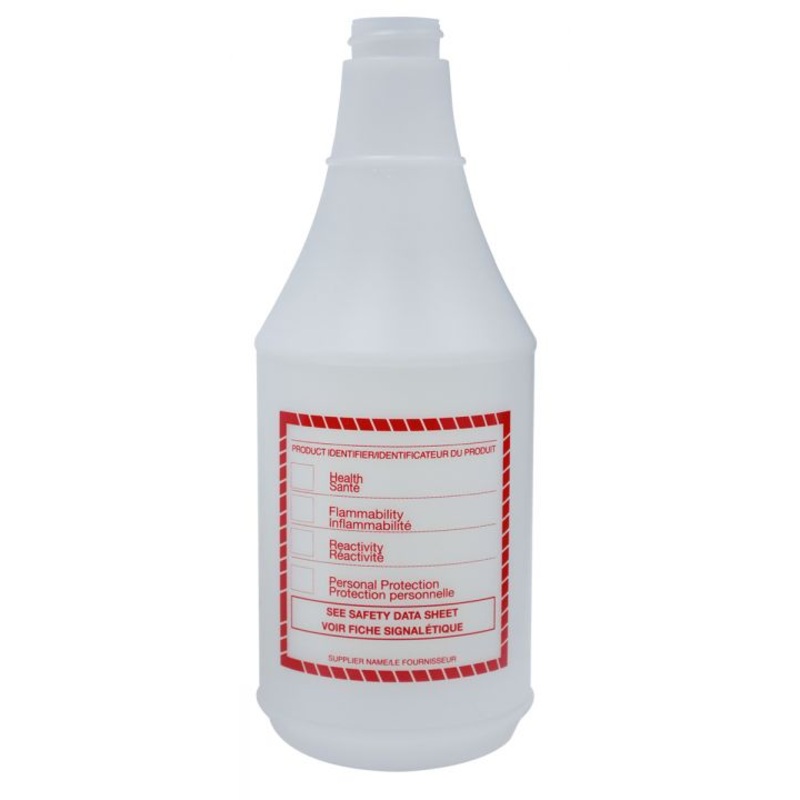 Advantage Spray Bottle with WHMIS Panel, 24 oz, Plastic with Red Lettering