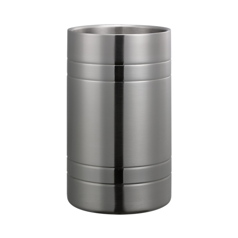 Service Ideas Double Wall Wine Chiller with Band Accents, Brushed Stainless Steel