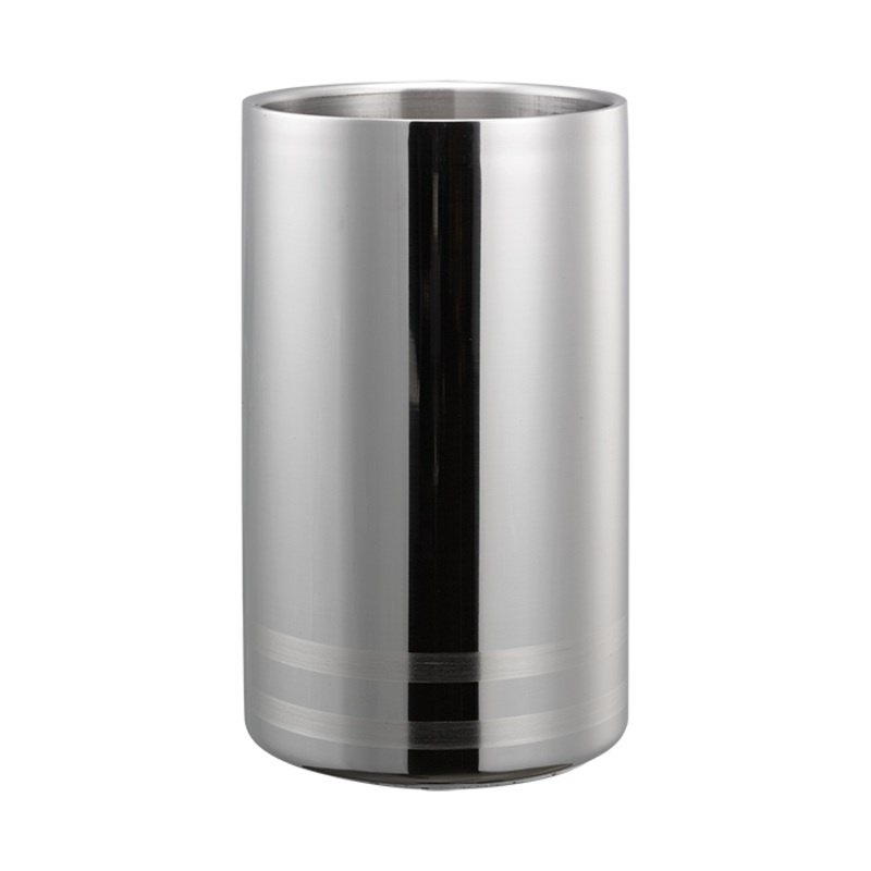 Service Ideas Double Wall Wine Chiller with Band Accents, Polished Stainless Steel