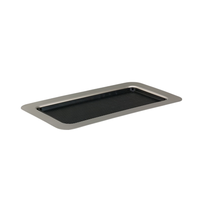 Service Ideas Rectangular Serving Tray with Removable Non-Slip Insert, 13" x 7.5", Stainless Steel/Black