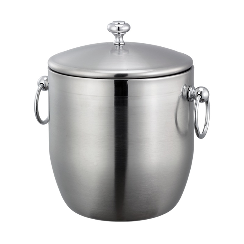 Service Ideas Round Double Wall Ice Bucket with Lid & Tongs, 3 L, Stainless Steel