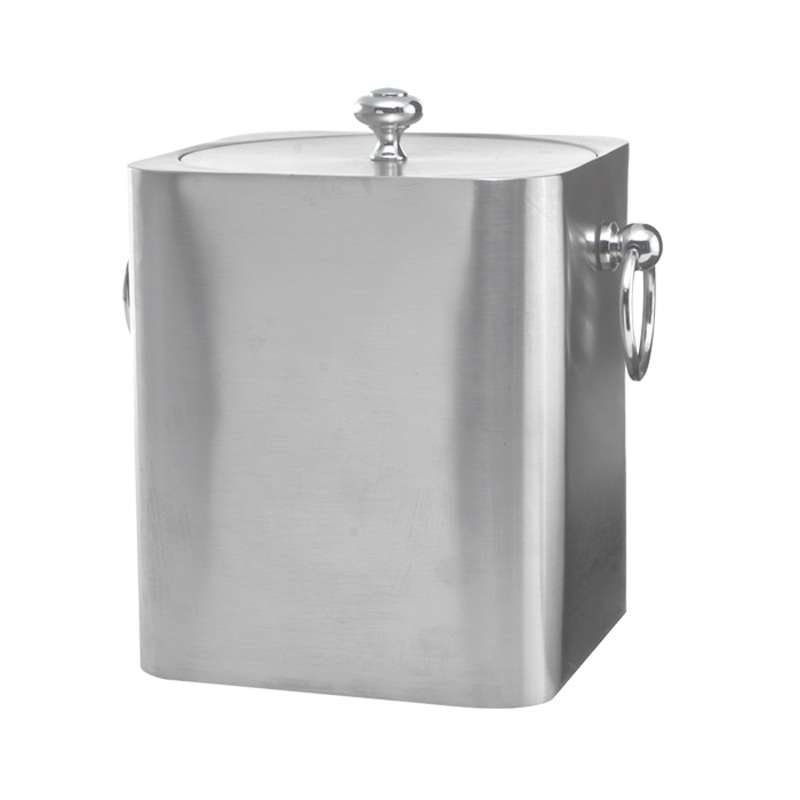 Service Ideas Square Double Wall Ice Bucket with Lid, 3 L, Stainless Steel
